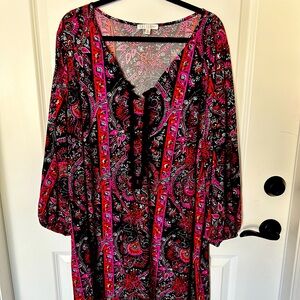 Spense Boho Paisley Print Dress with Tie-Front Detail